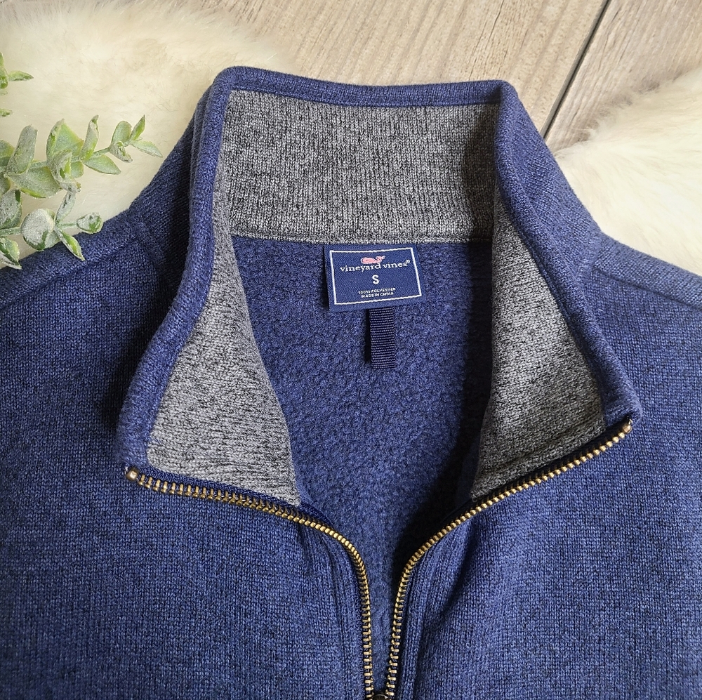 Men's Vineyard Vines Navy Blue Sweater Fleece Vest - Picture 7 of 13